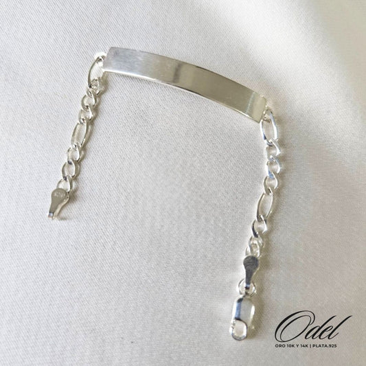 Esclava de plata para niño con placa y tejido tipo Cartier – personalizable