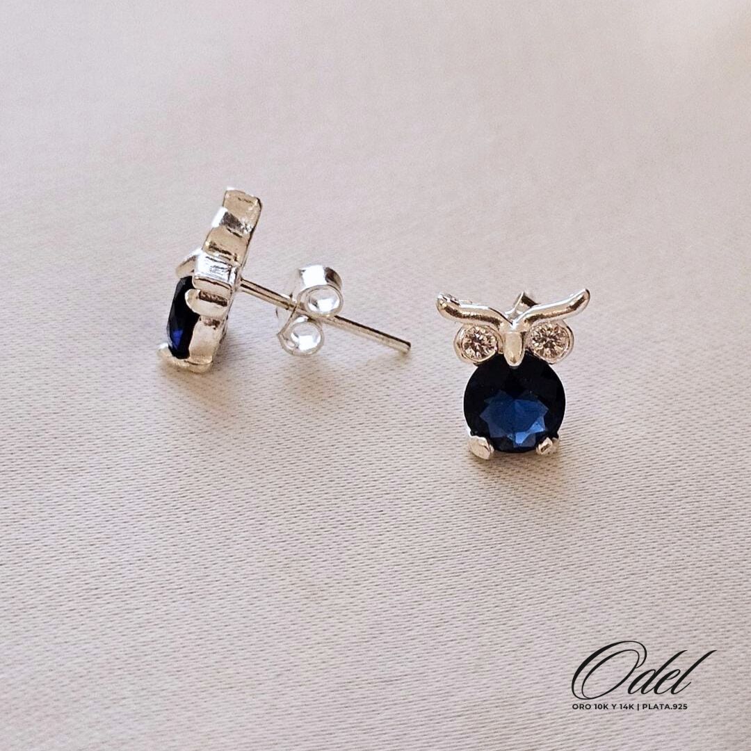 Aretes de búho en plata .925 tipo broquel