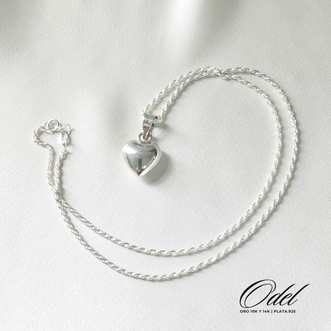 Cadena torsal con dije de corazón inflado – Plata .925 romántica y brillante